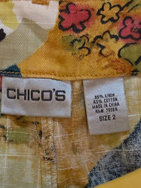 Chico's Fiesta-Print Capri Pants - Yellow & Teal - Picture 2 of 8